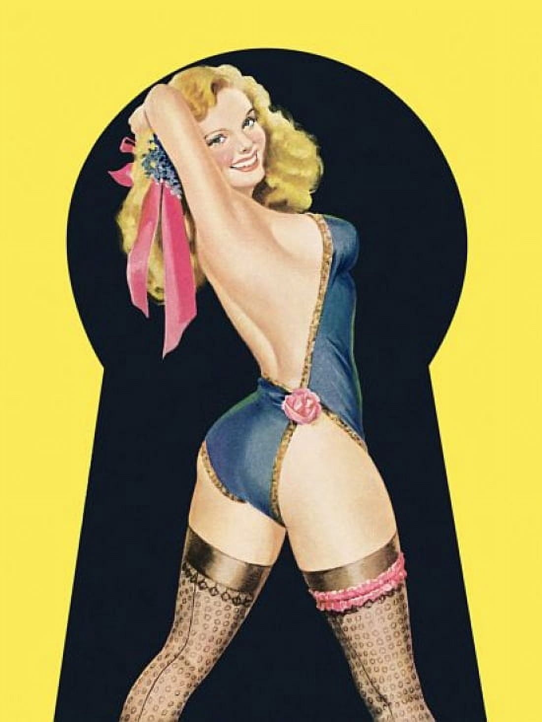 Pin Up Blonde As Seen Through A Canvas Art - (18 x 24)