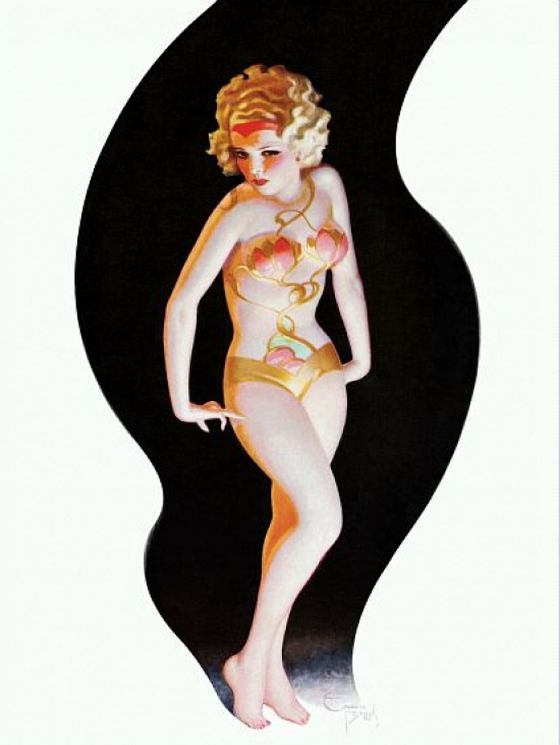 Pin Up Blonde In A Yellow Bikini Canvas Art - (18 x 24)