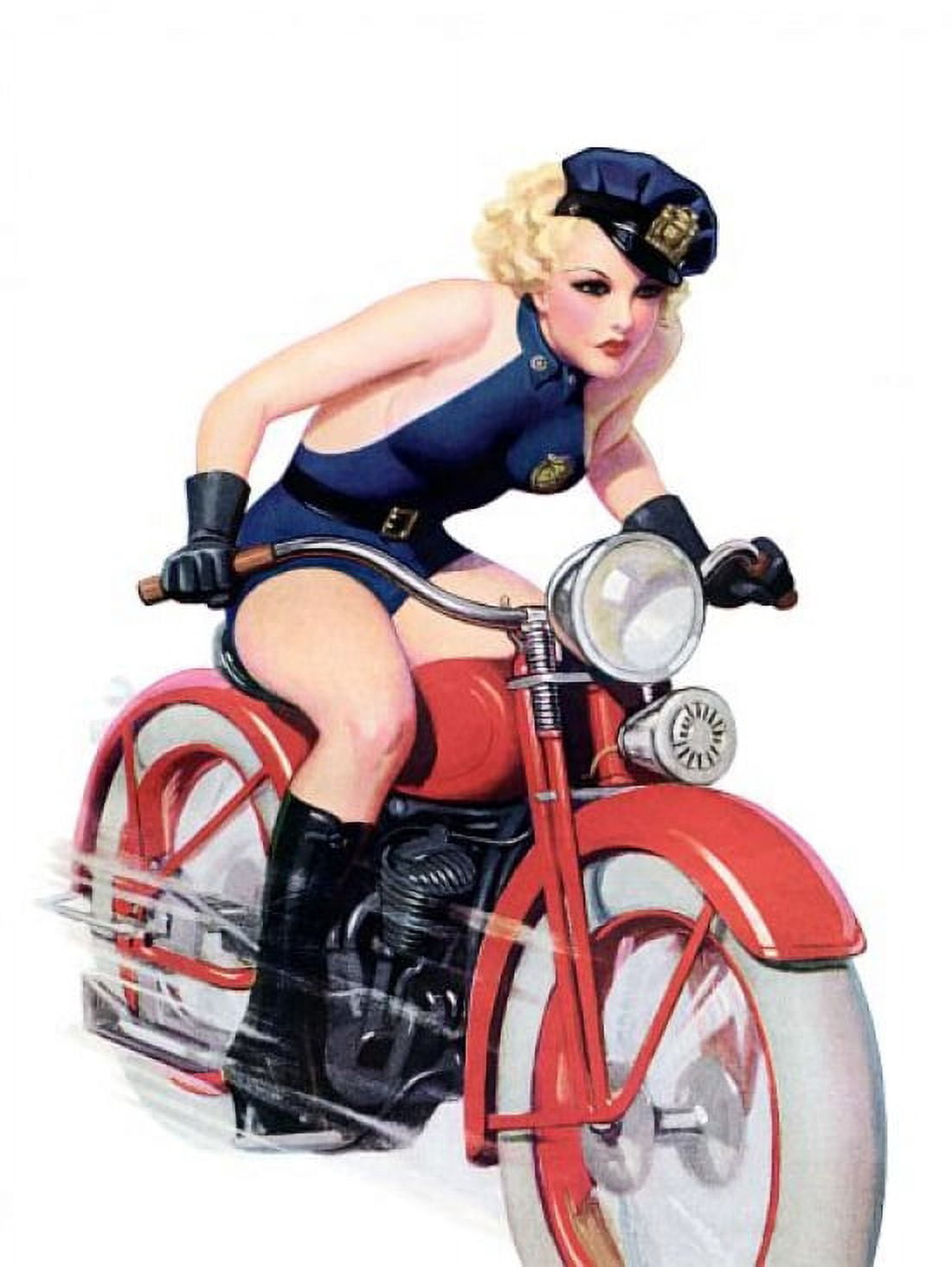 Pin Up Blonde On Motorcycle Wearing Canvas Art - (24 x 36)