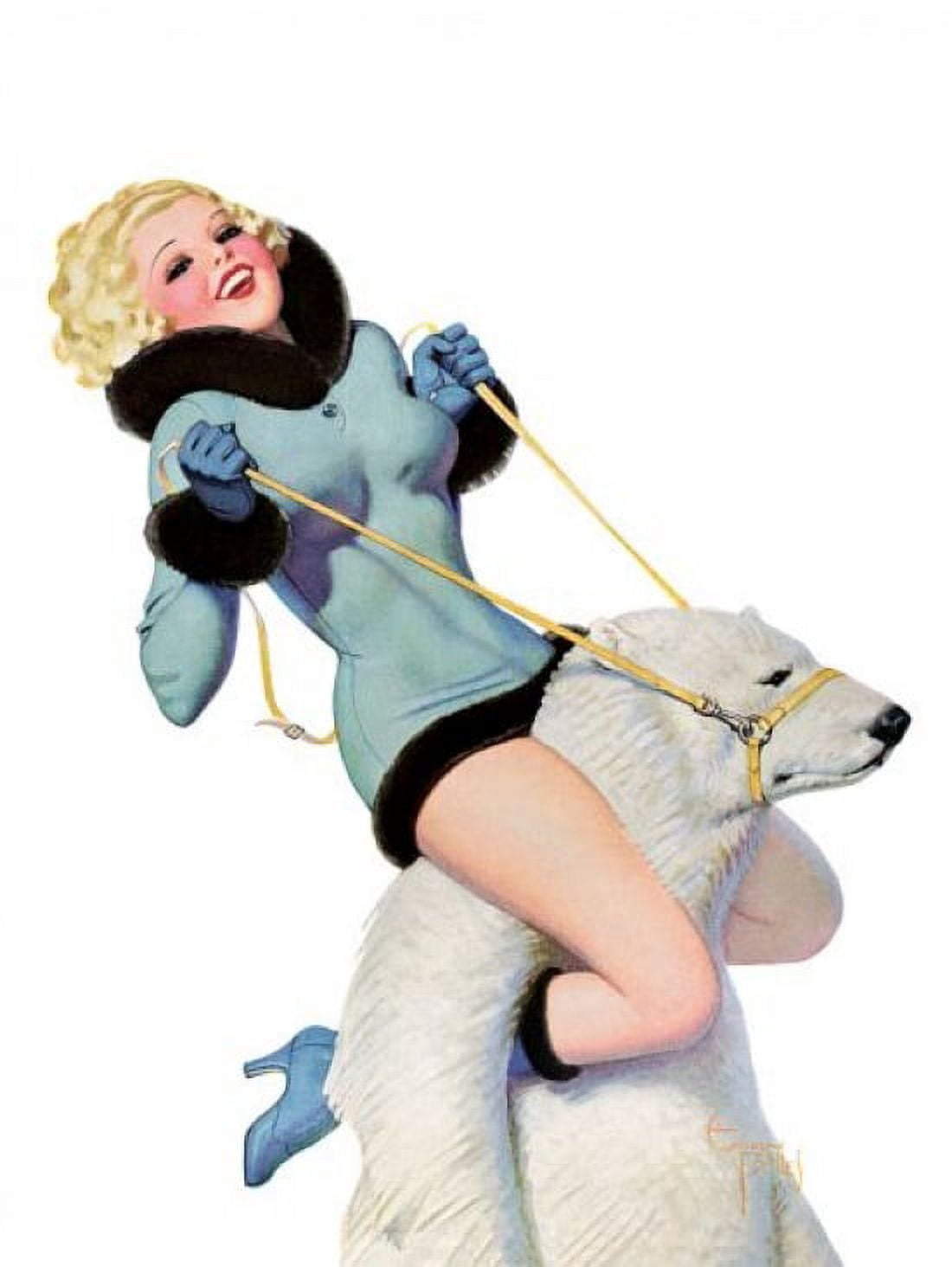 Pin Up Blonde Riding A Polar Bear Canvas Art - (18 x 24)
