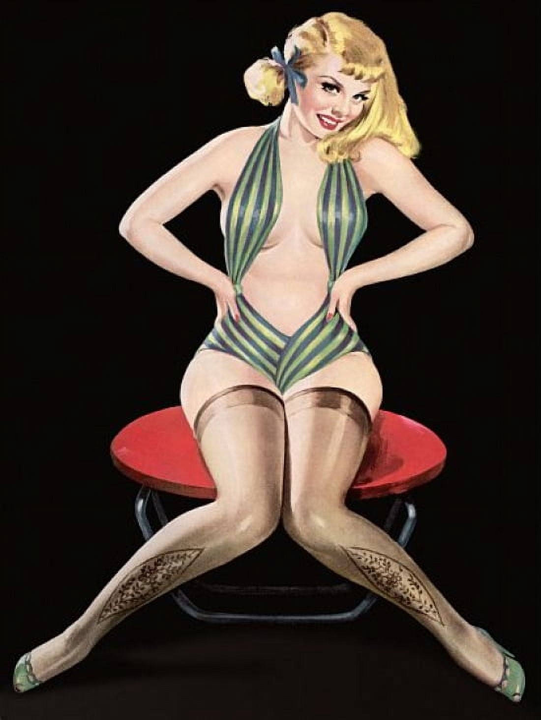 Pin Up Blonde With Striped Bathing Canvas Art - (24 x 36)