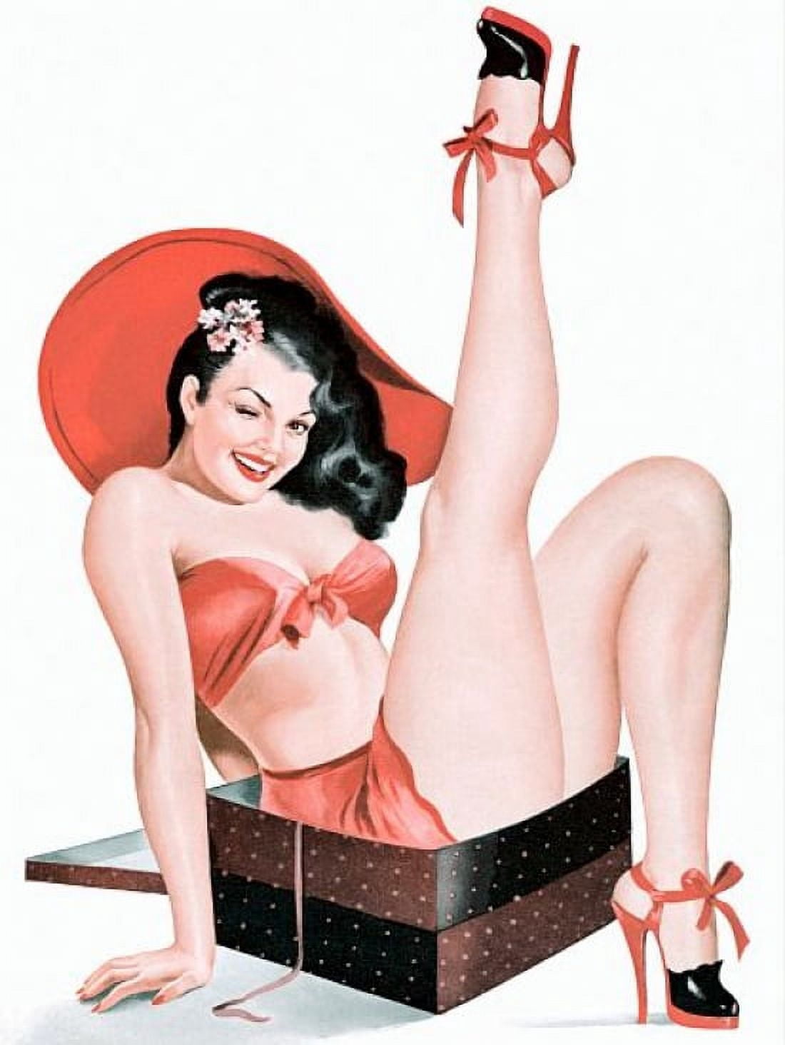 Pin Up Brunette In A Box Pinup Canvas Art - (18 x 24)