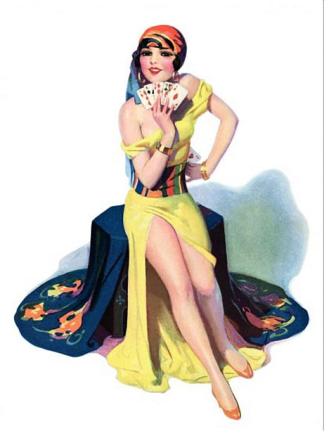 Pin Up Brunette Reading Your Fortune Canvas Art - (36 x 54)
