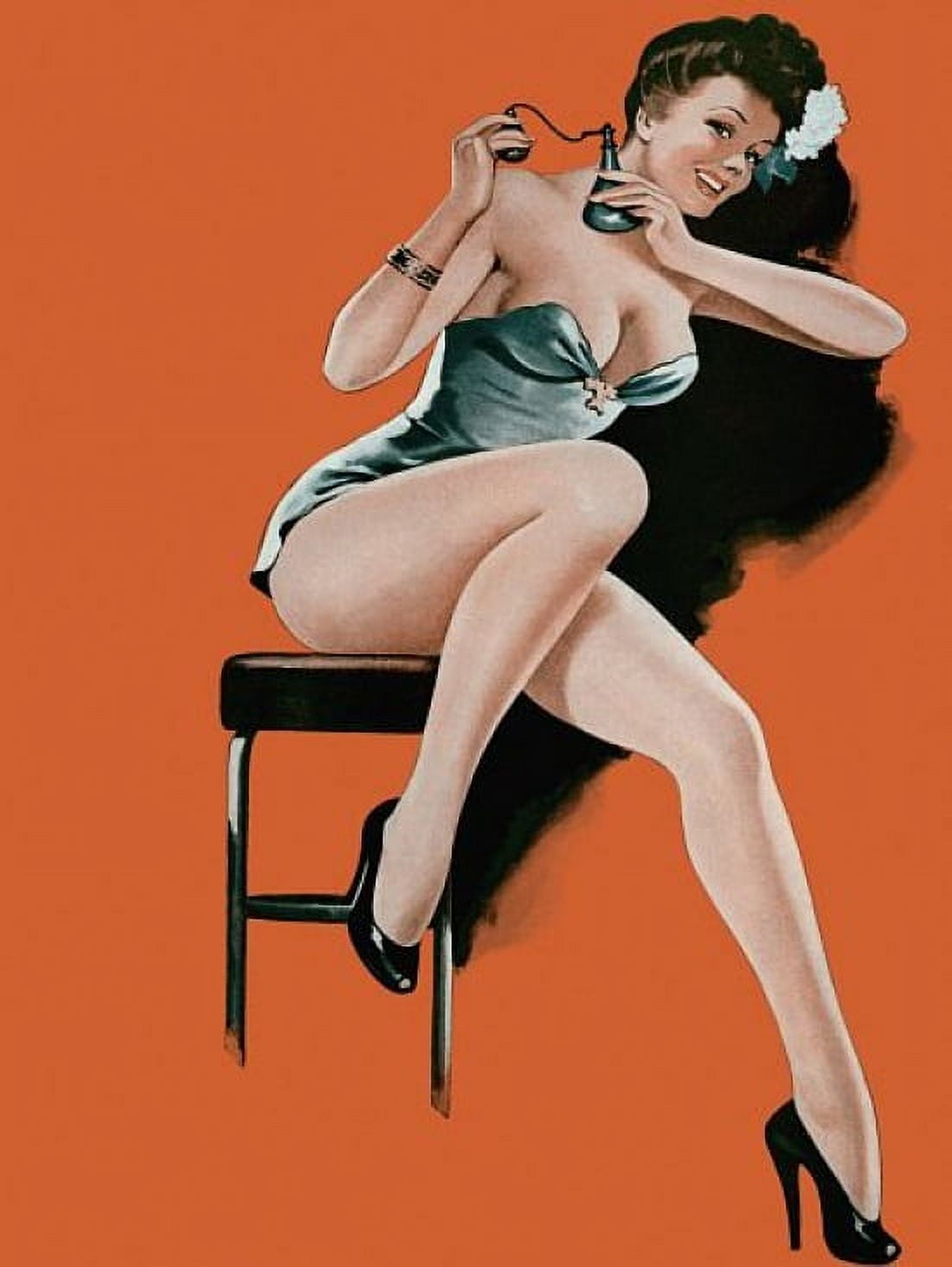 Pin Up Brunette Spraying Perfume Canvas Art - (18 x 24)
