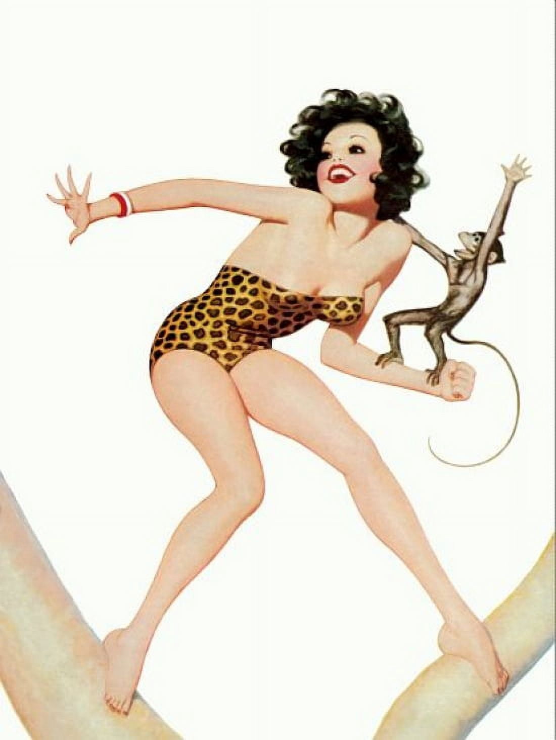 Pin Up Brunette With A Tarzan Bathing Canvas Art - (36 x 54)