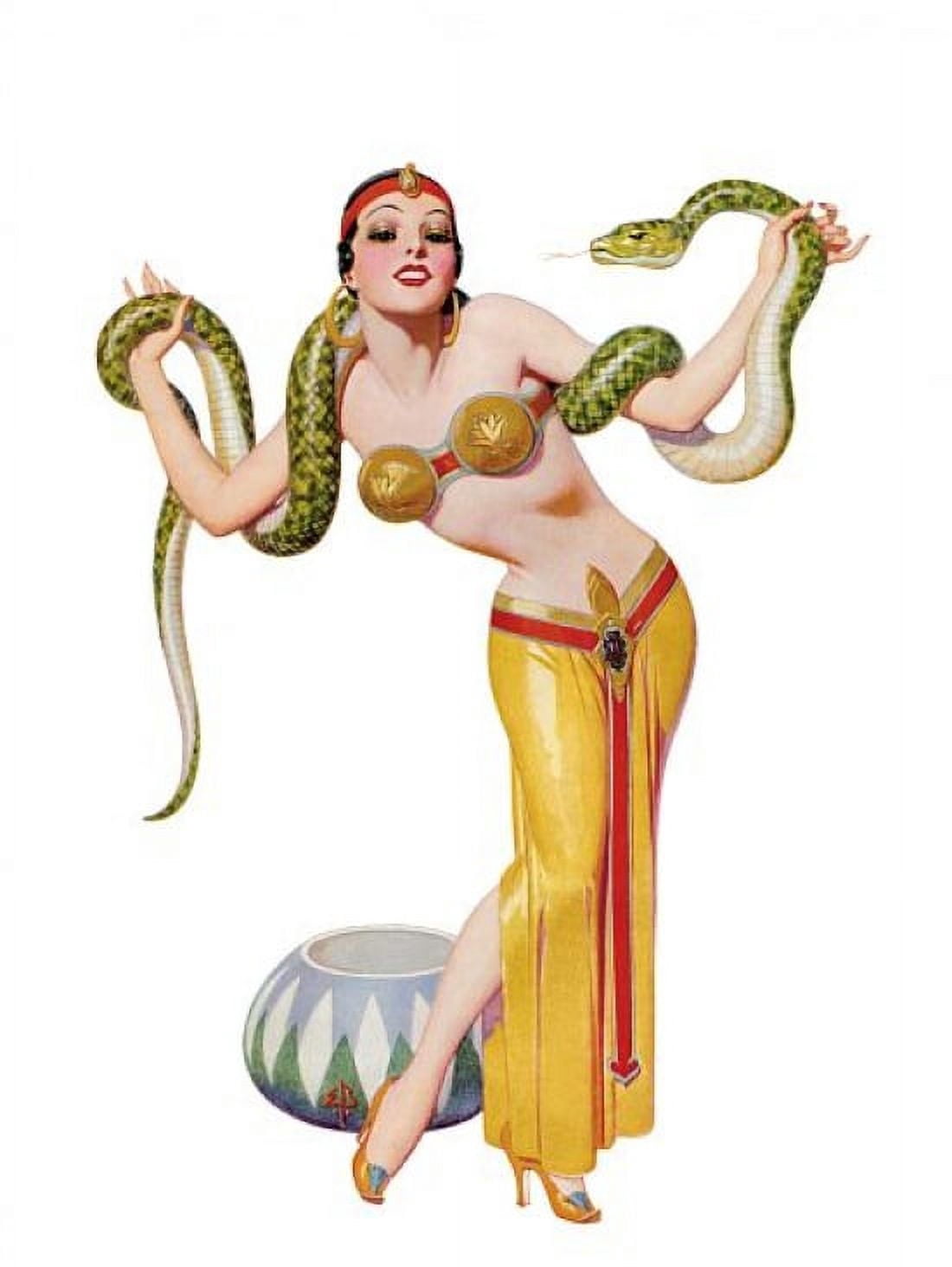 Pin Up Brunette With Snake Around Her Canvas Art - (18 x 24)