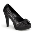 thumbnail image 1 of Pin Up Couture BETTIE-10 - 4 1/2" Heel, 1" P/F Open Toe Pump with Bow Detail At Toe-Blk Gltr-Satin-7, 1 of 2