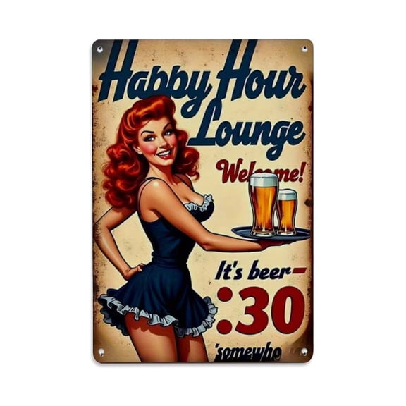 Pin-Up Girl Beer Serving Tin Sign Vintage Metal Poster Living Room Bar Man Cave Home Wall Art Decor 8x12inch