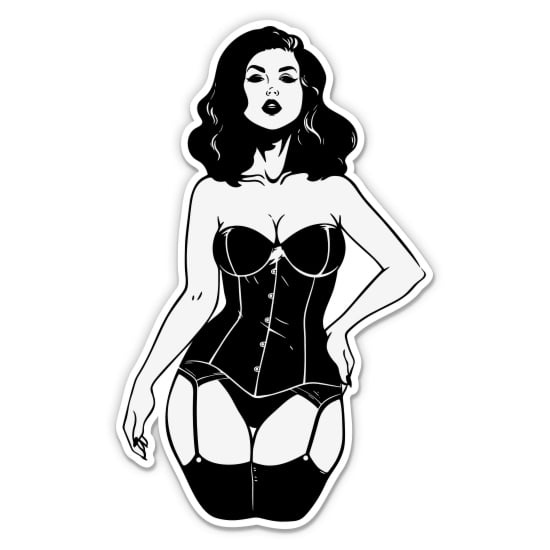 Pin Up Girl Black and White - 3" Vinyl Sticker - For Car Laptop Water Bottle Phone - Waterproof Decal