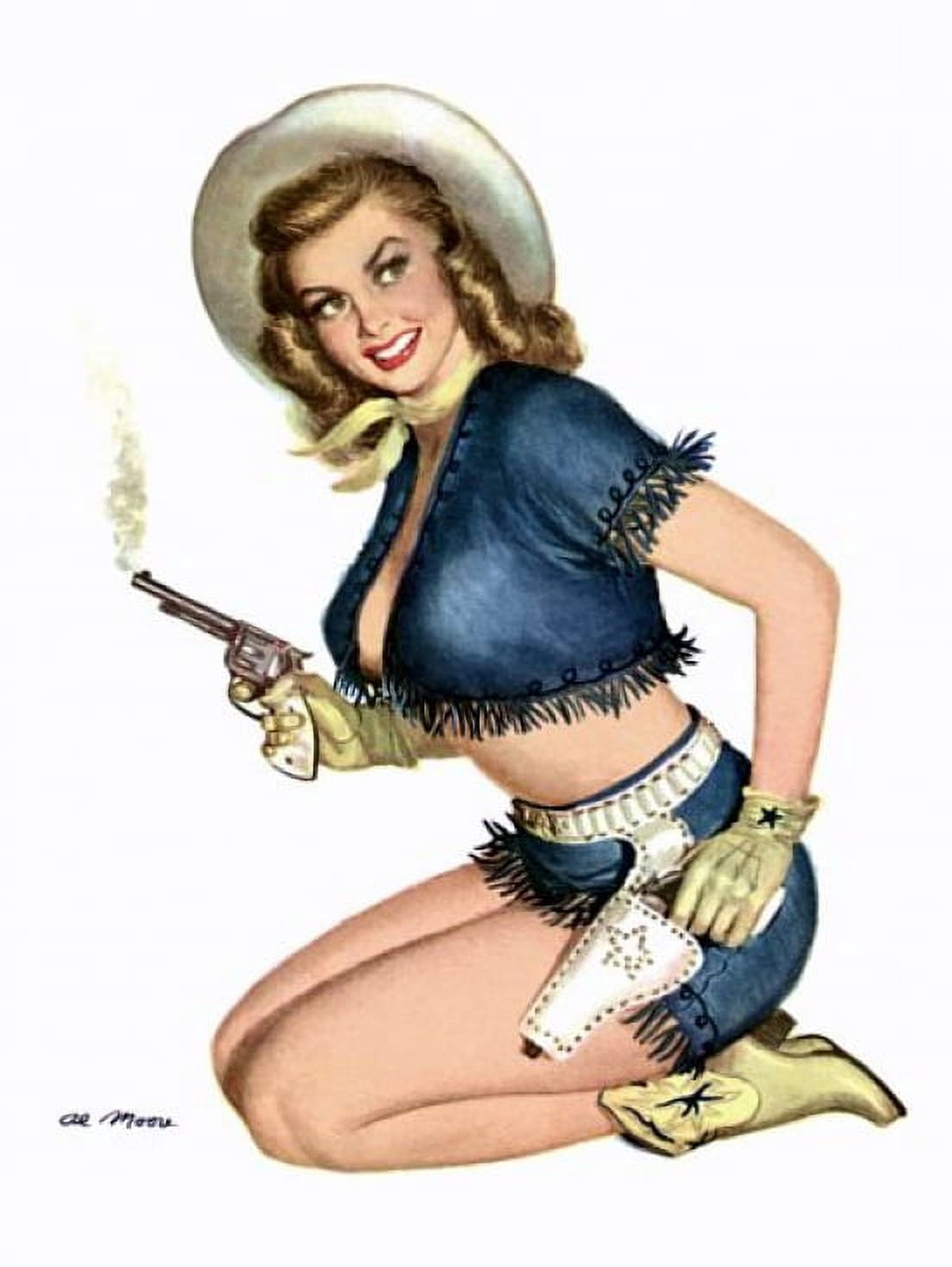 Pin Up Girl Blonde Cowgirl With Gun And Canvas Art - (24 x 36)