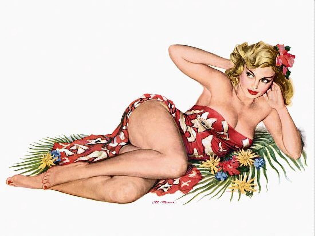 Pin Up Girl Blonde In A Sarong Canvas Art - (36 x 54)