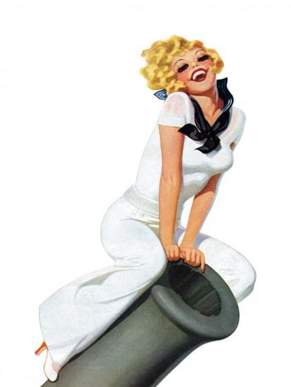Pin Up Girl Blonde In Navy Uniform Sitting Canvas Art - (36 x 54)