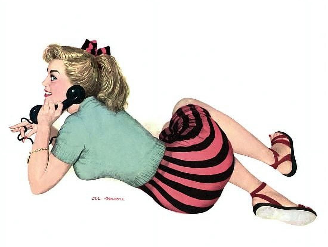 Pin Up Girl Blonde Pinup Talking On The Canvas Art - (36 x 54)