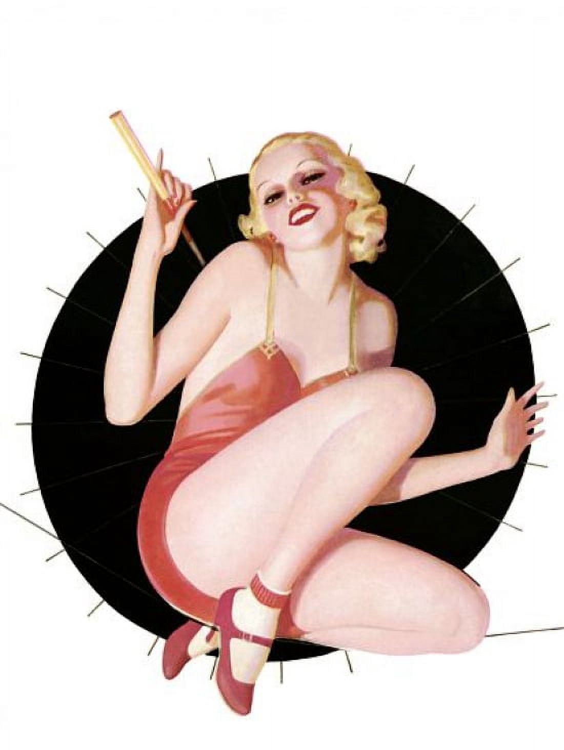 Pin Up Girl Blonde With Black Umbrella Canvas Art - (24 x 36)