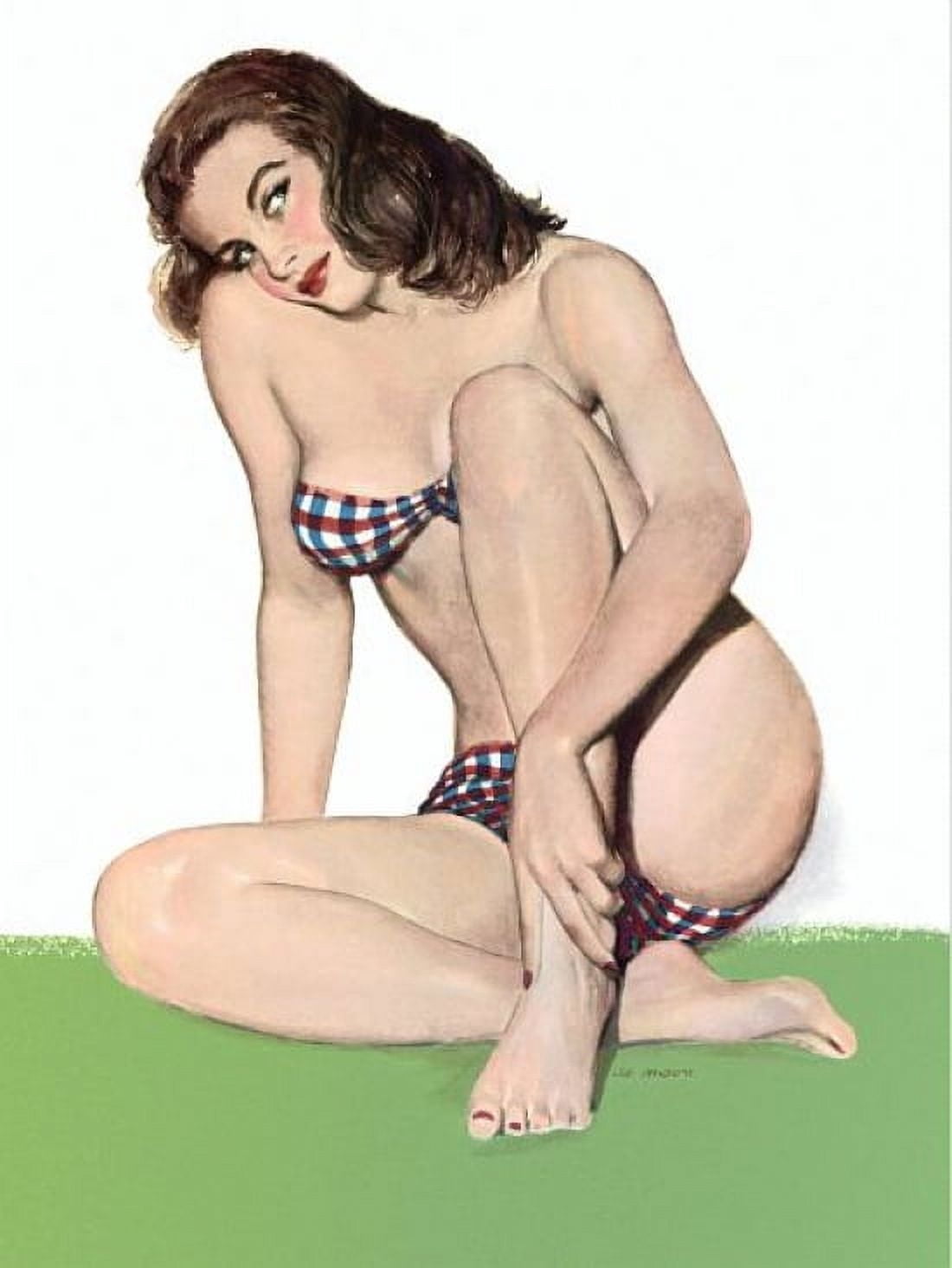 Pin Up Girl Brown Hair Pinup In Checkered Canvas Art - (24 x 36)