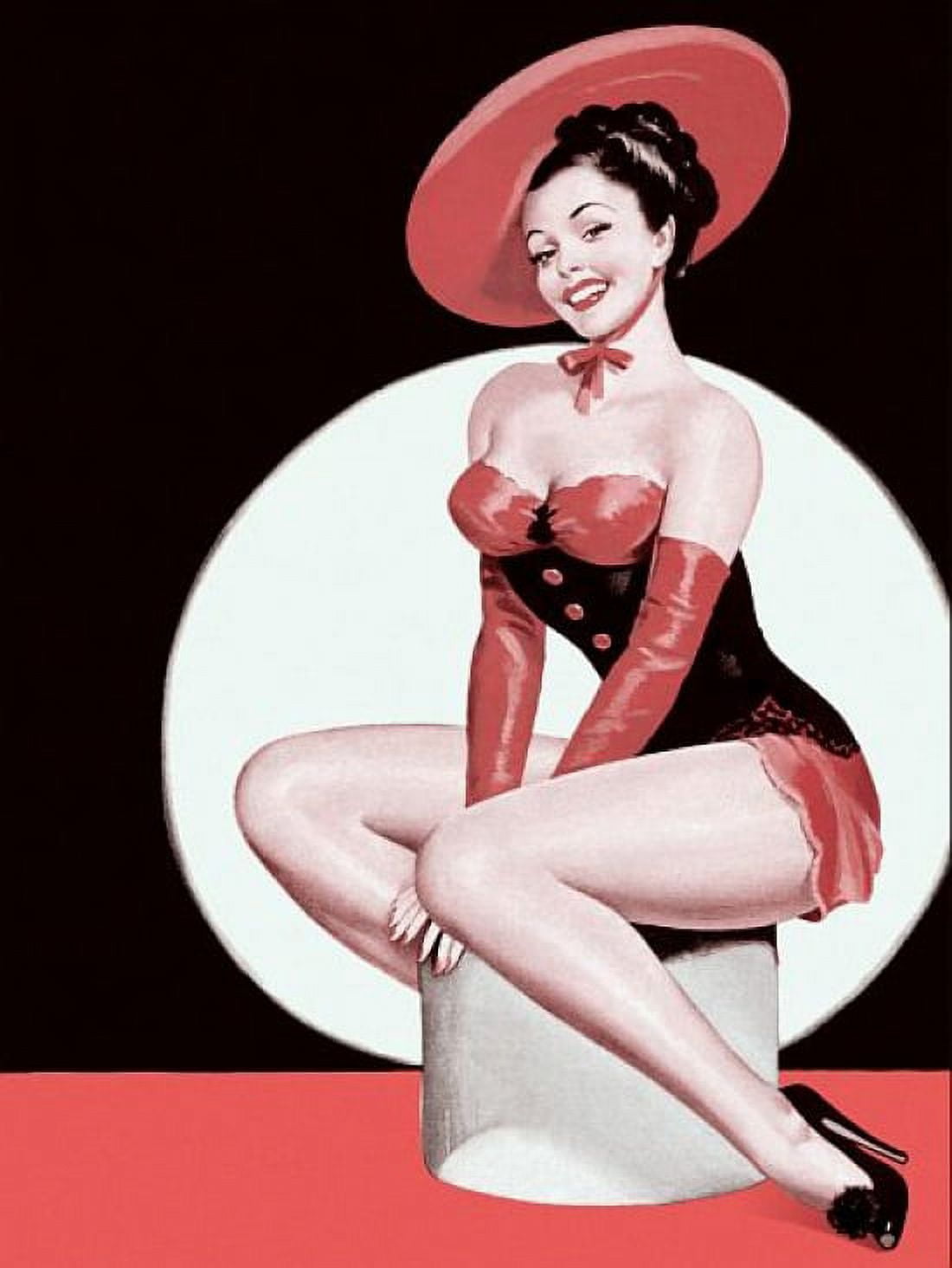 Pin Up Girl Brunette By The Moon Canvas Art - (36 x 54)