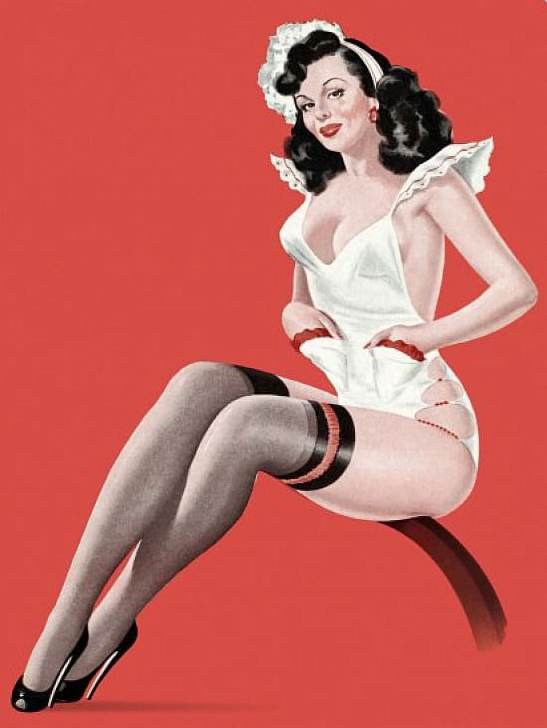 Pin Up Girl Brunette In A Maids Uniform Canvas Art - (18 x 24)