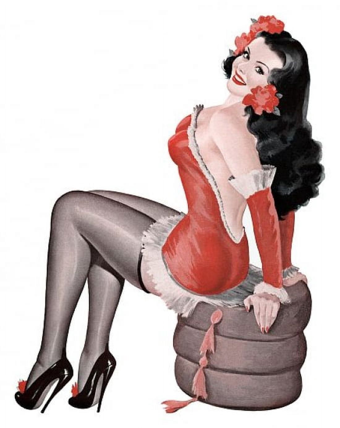 Pin Up Girl Brunette In Red Outfit Canvas Art - (36 x 54)