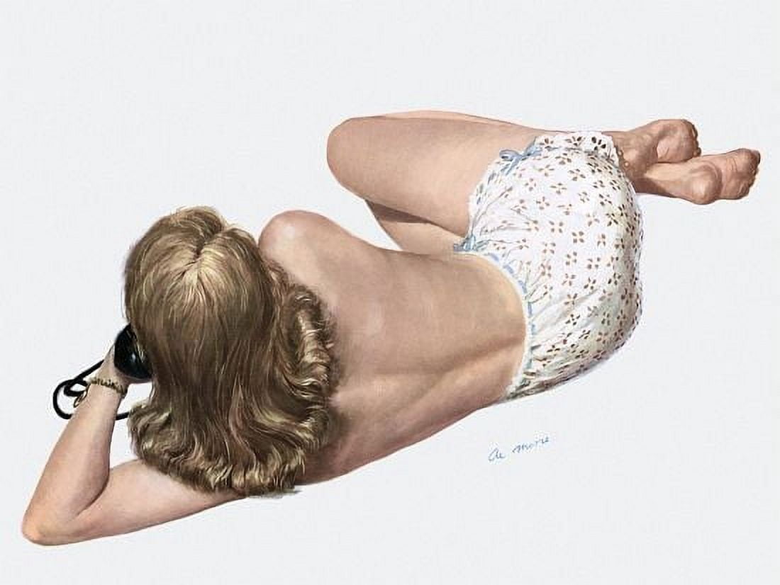 Pin Up Girl Brunette Talking On Phone Canvas Art - (18 x 24)