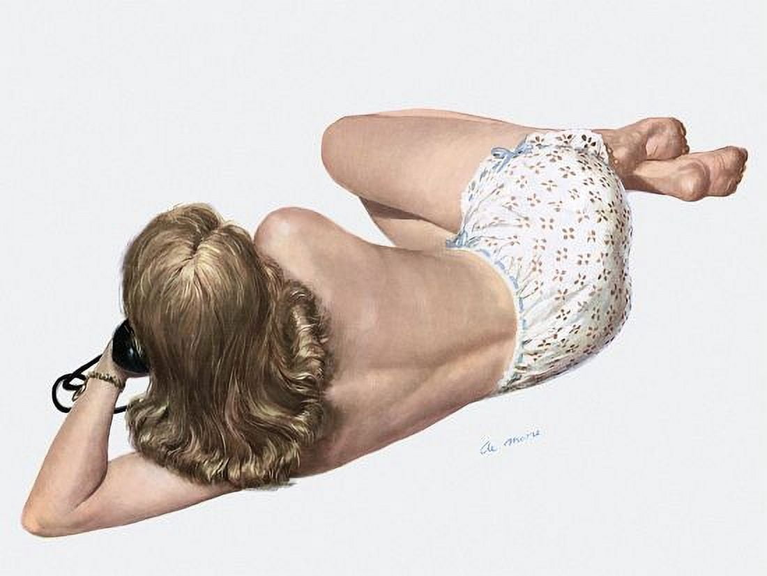 Pin Up Girl Brunette Talking On Phone Canvas Art - (24 x 36)