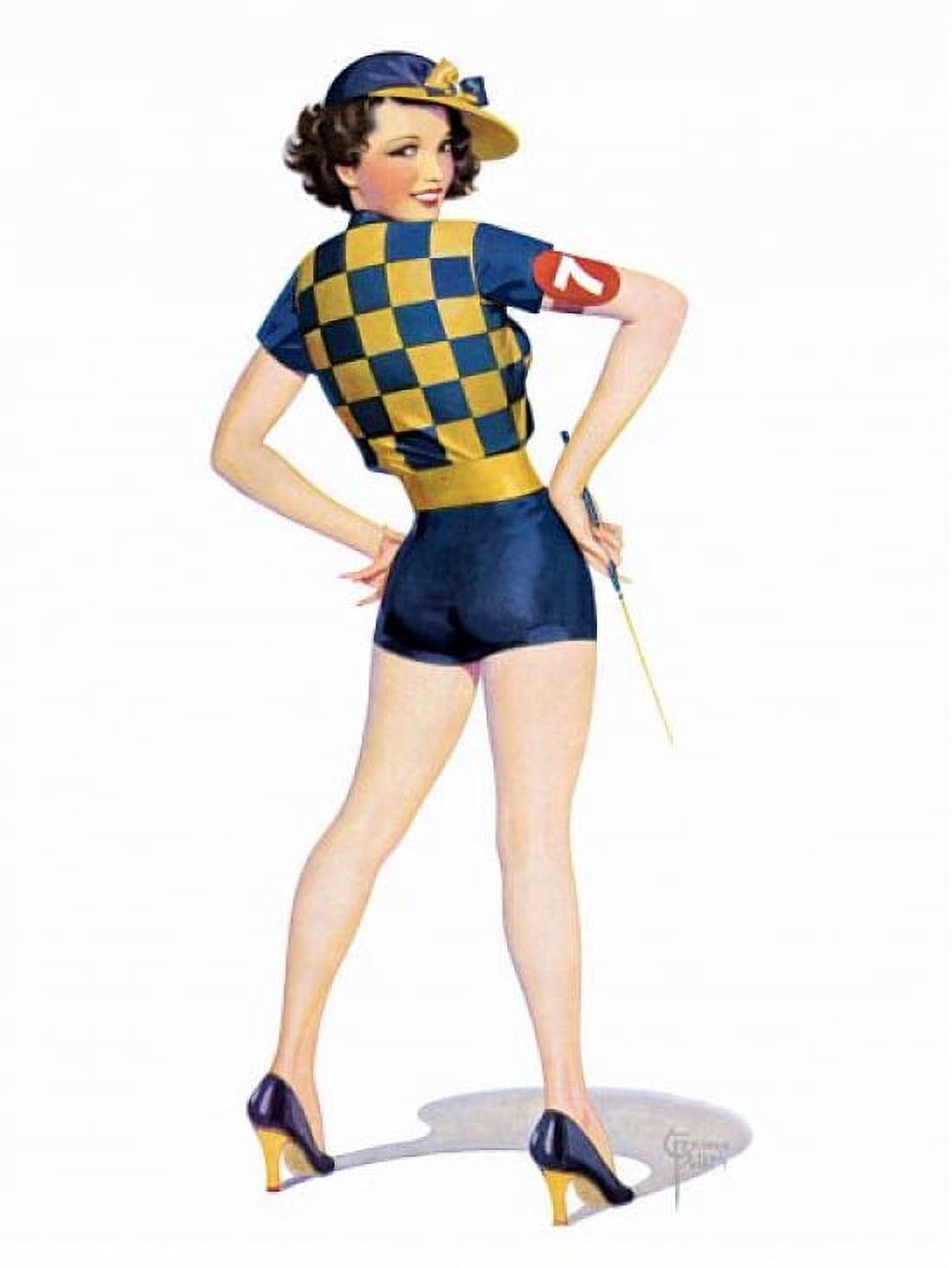 Pin Up Girl Brunette Wearing A Jockey Outfit Canvas Art - (18 x 24)