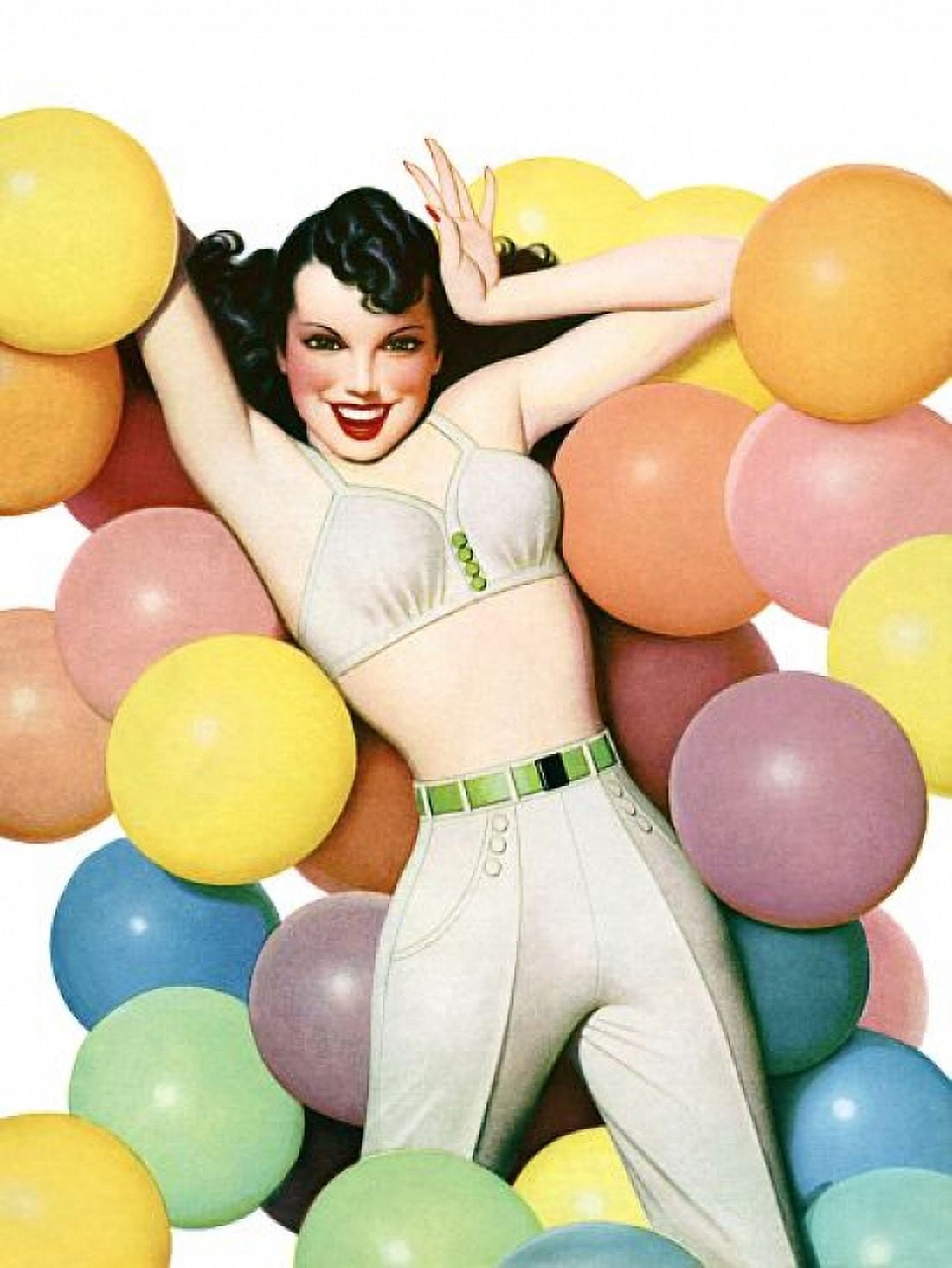 Pin Up Girl Brunette With Balloons Canvas Art - (24 x 36)