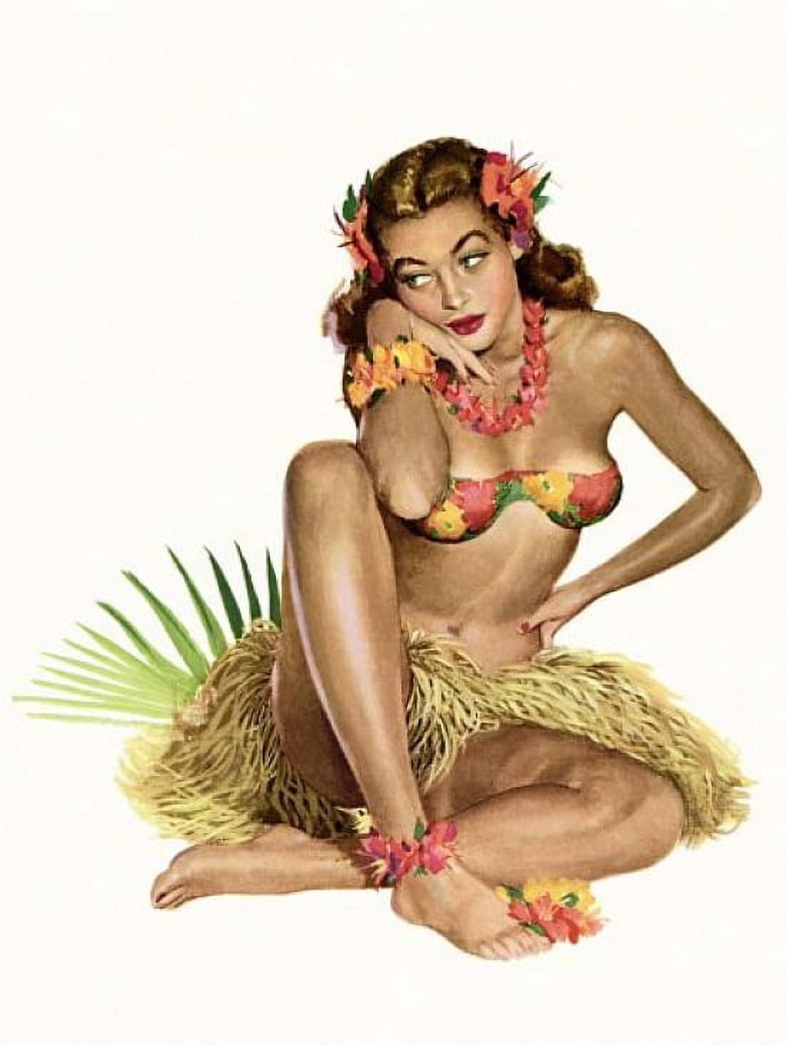 Pin Up Girl Hawaiian Girl With Hula Dress Canvas Art - (18 x 24)