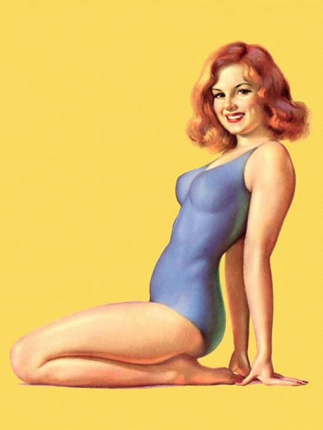 Pin Up Girl Redhead Pinup Posing Canvas Art - (36 x 54)