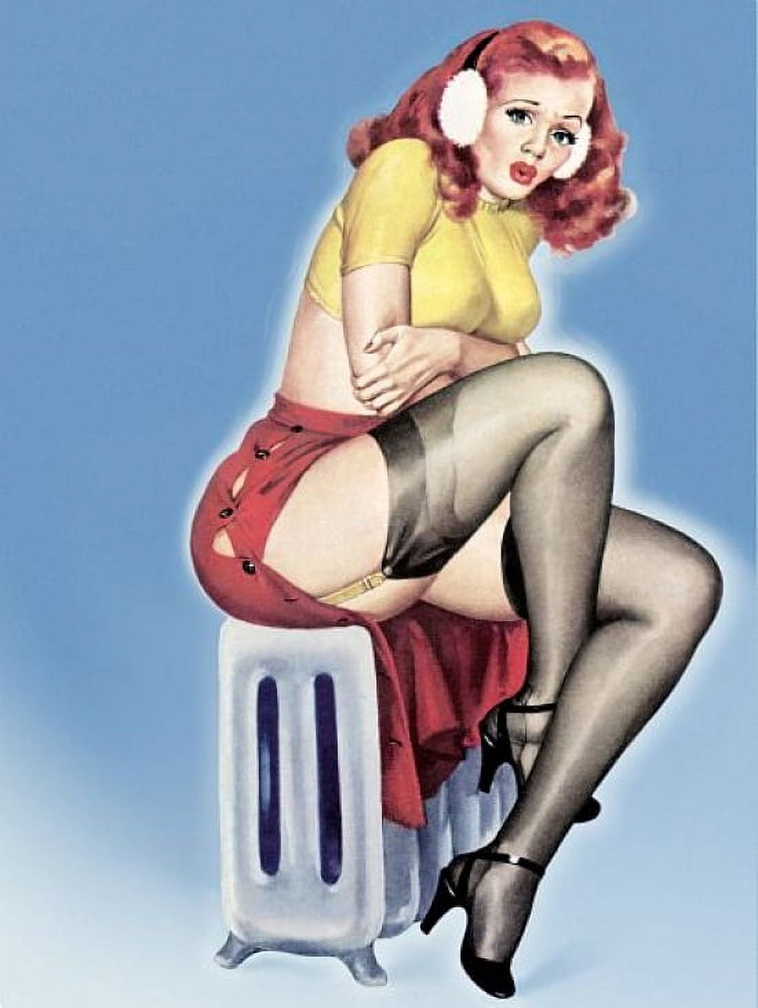 Pin Up Girl Redhead Sitting On Radiator Canvas Art - (18 x 24)