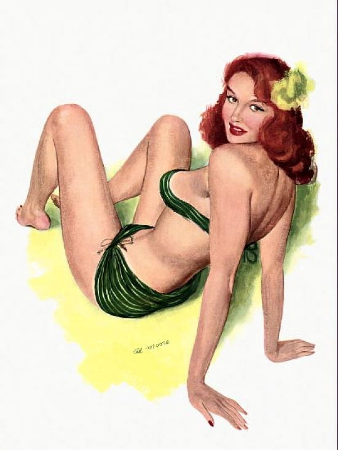 Pin Up Girl Redhead With Green Bikini Canvas Art - (24 x 36)