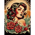 thumbnail image 1 of Pin Up Girl Roses Retro Tattoo Ink Body Art Rockabilly Americana 50s Unframed Wall Art Print Poster Home Decor Premium, 1 of 3