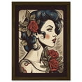 thumbnail image 1 of Pin Up Girl Tattoo Ink Body Art Floral Retro Rockabilly Americana 50s Artwork Framed Wall Art Print A4, 1 of 4