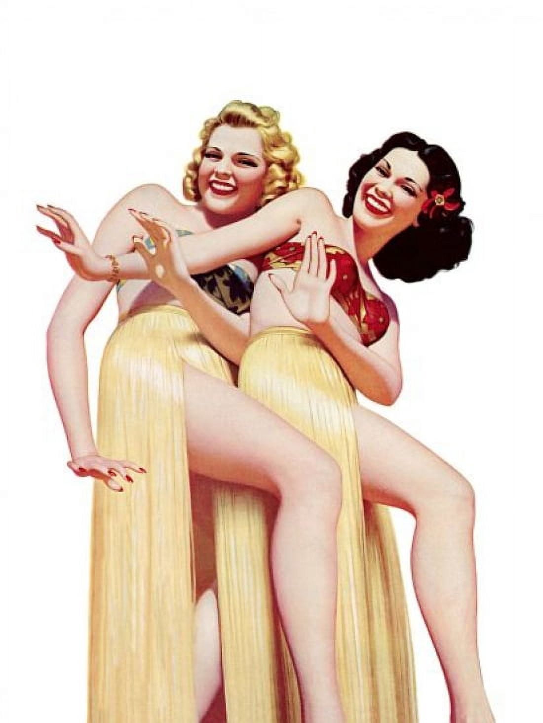 Pin Up Girl Two Girls Doing The Hula Dance Canvas Art - (36 x 54)