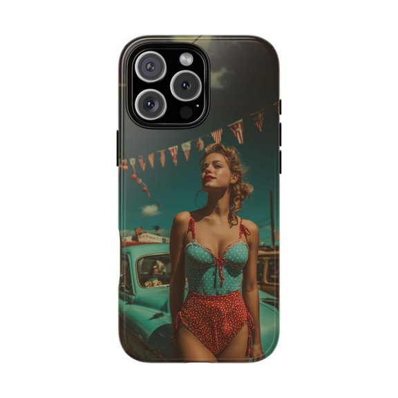 Pin Up Girl Vintage 1940s Swimsuit Style Phone Case with iPhone 11 to 17 Pro Max
