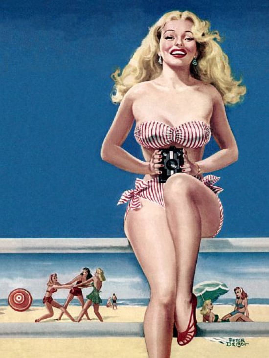 Pin Up Girl Vintage Pinup Girl Blond At Canvas Art - (18 x 24)