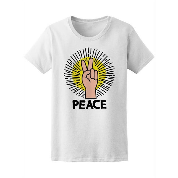 Pin Up Peace Hand Sign Cartoon T-Shirt Women -Image by Shutterstock, Female Small