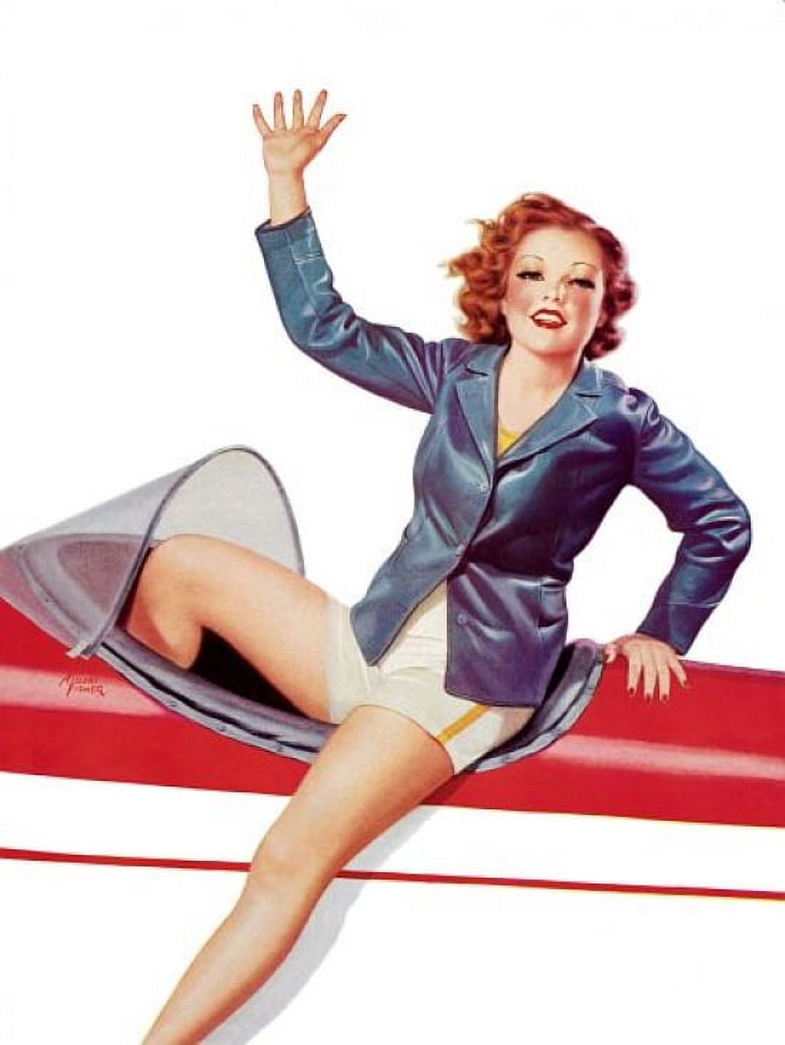 Pin Up Redhead Climbing Out Of An Canvas Art - (24 x 36)