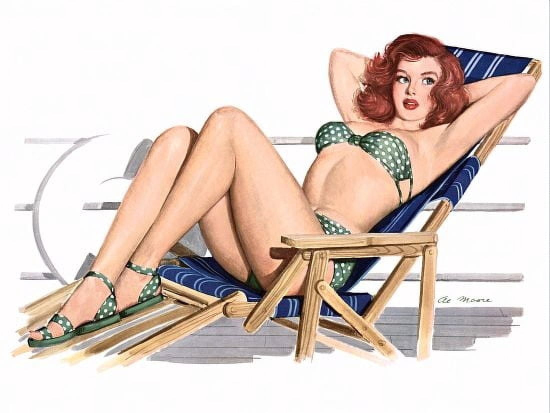 Pin Up Redhead Laying On A Lounge Canvas Art - (24 x 36)