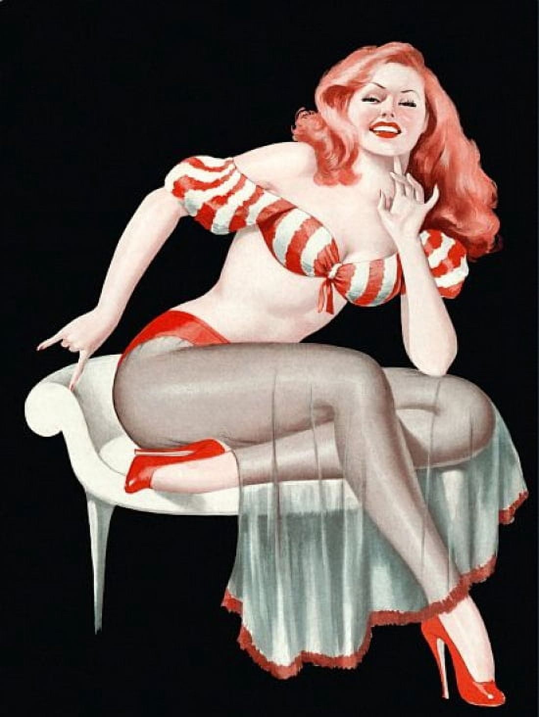 Pin Up Redhead Sitting On A Settee Canvas Art - (36 x 54)