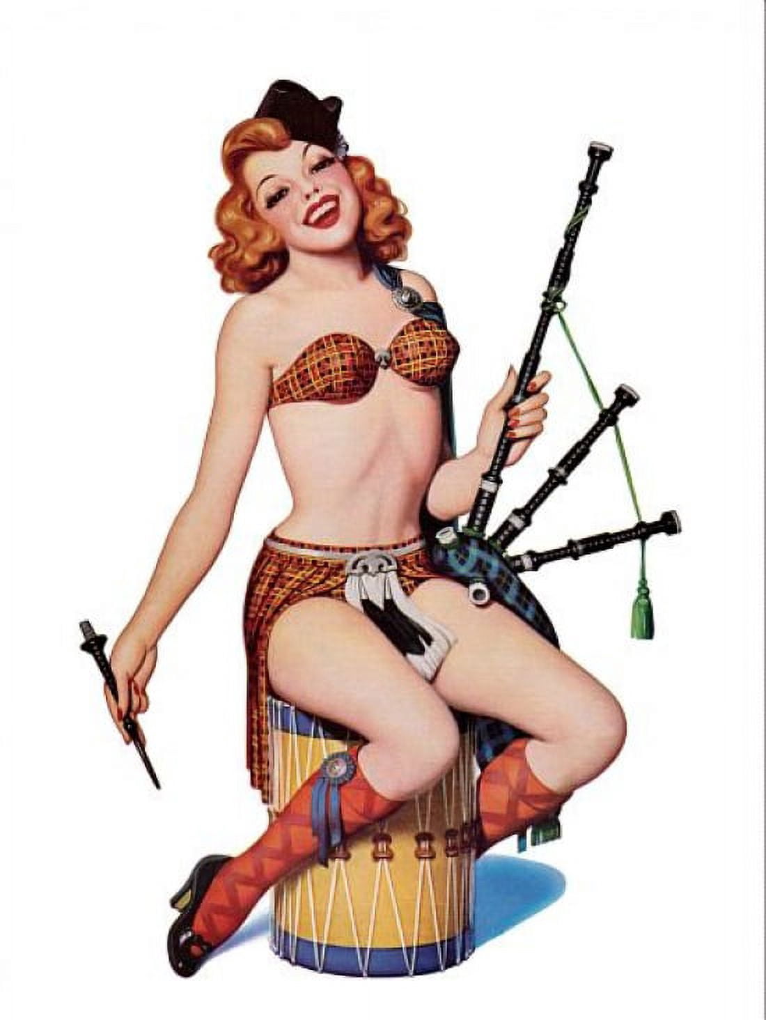 Pin Up Redhead With Scottish Outfit Canvas Art - (36 x 54)