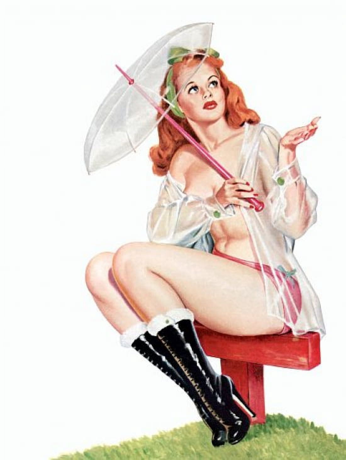 Pin Up Redhead With Umbrella Canvas Art - (36 x 54)