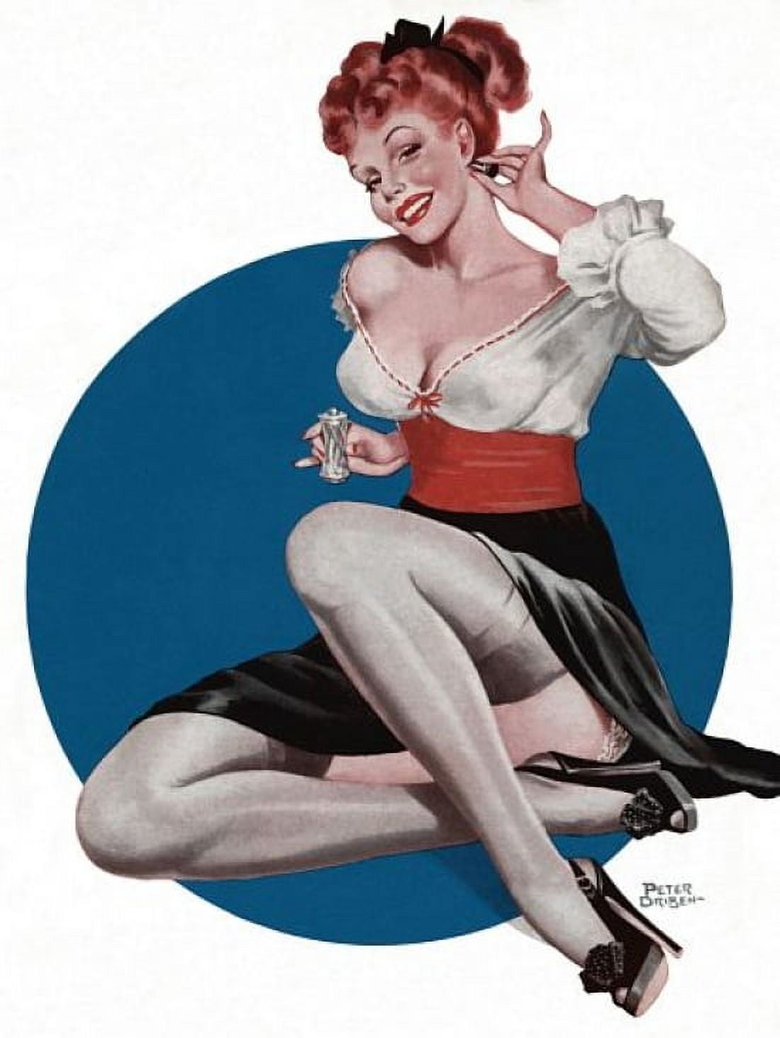 Pin Up Sexy Redhead In Long Skirt Canvas Art - (24 x 36)