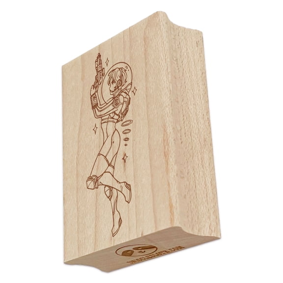 Pin-Up Space Woman Science Fiction Rectangle Rubber Stamp Stamping Scrapbooking Crafting - Small 1.7in