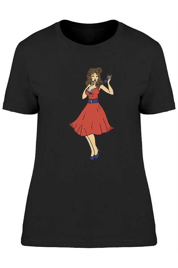 Pin Up Surprised Girl T-Shirt Women -Image by Shutterstock, Female Medium