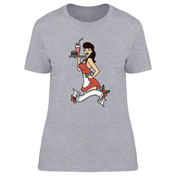 Pin Up Waitress Girl T-Shirt Women -Image by Shutterstock, Female Small