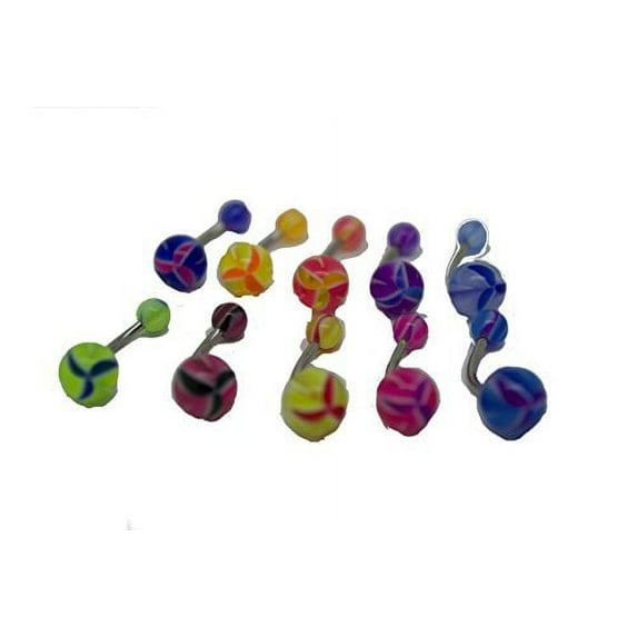 Pin Wheel Belly Ring UV 14G (1.6mmx 11.2mm) (Yellow & Orange)