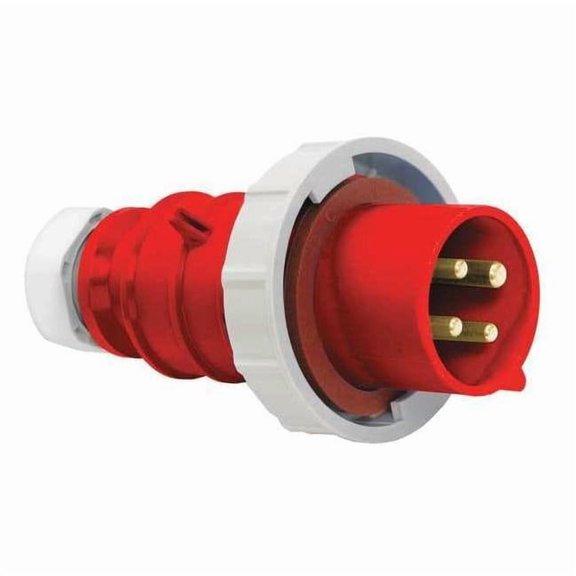 Pin & Sleeve Plug, 20 A, 480V AC, Three Phase, 3 Pole, IEC Grounding, Red, NEMA Not Rated