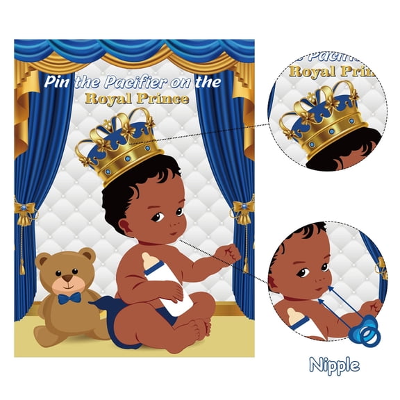 MALLMALL6 Royal Prince Theme Pin the Pacifier Game Poster for Party Activity, 1 Set