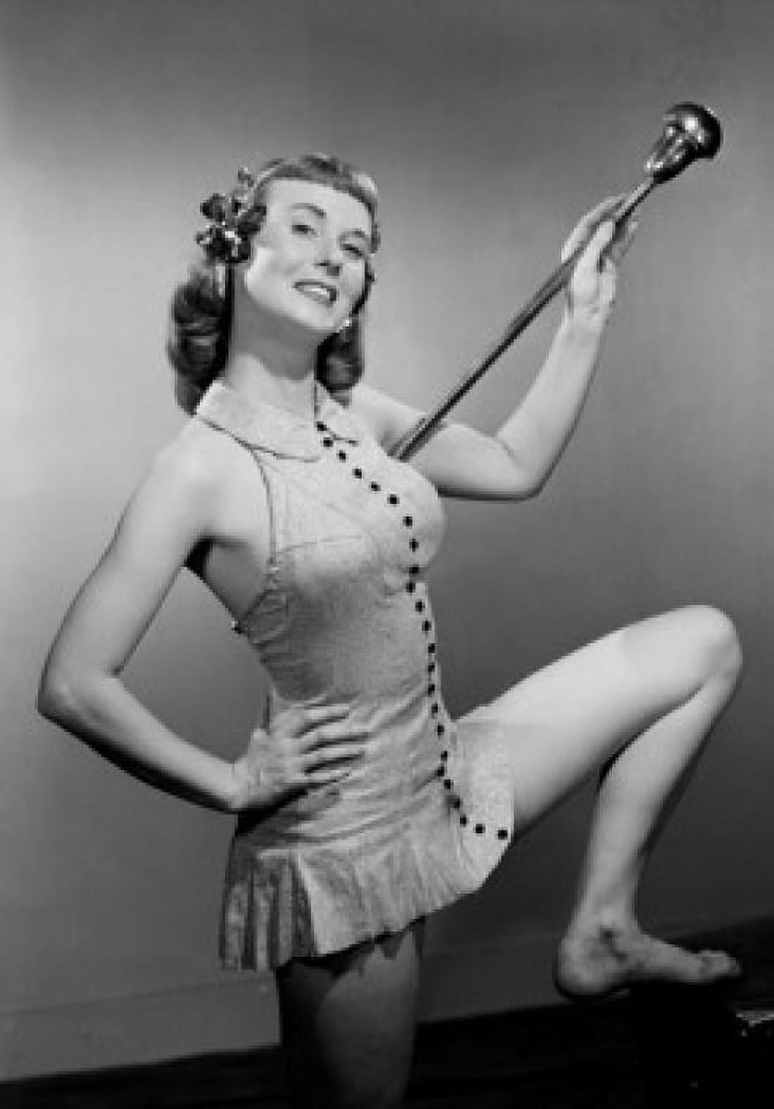 Pin-up girl with stick Canvas Art - (18 x 24)