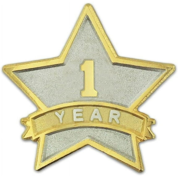 PinMart - 1 Year Service Award Star Enamel Pin - Employee Appreciation Pin